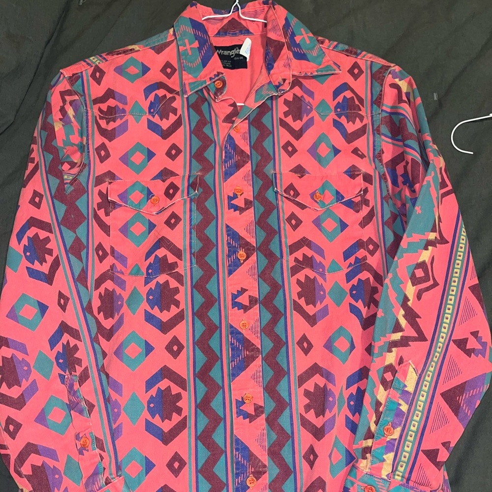 Vintage 90s Wrangler Brushpopper Western Button Up Shirt Men’s